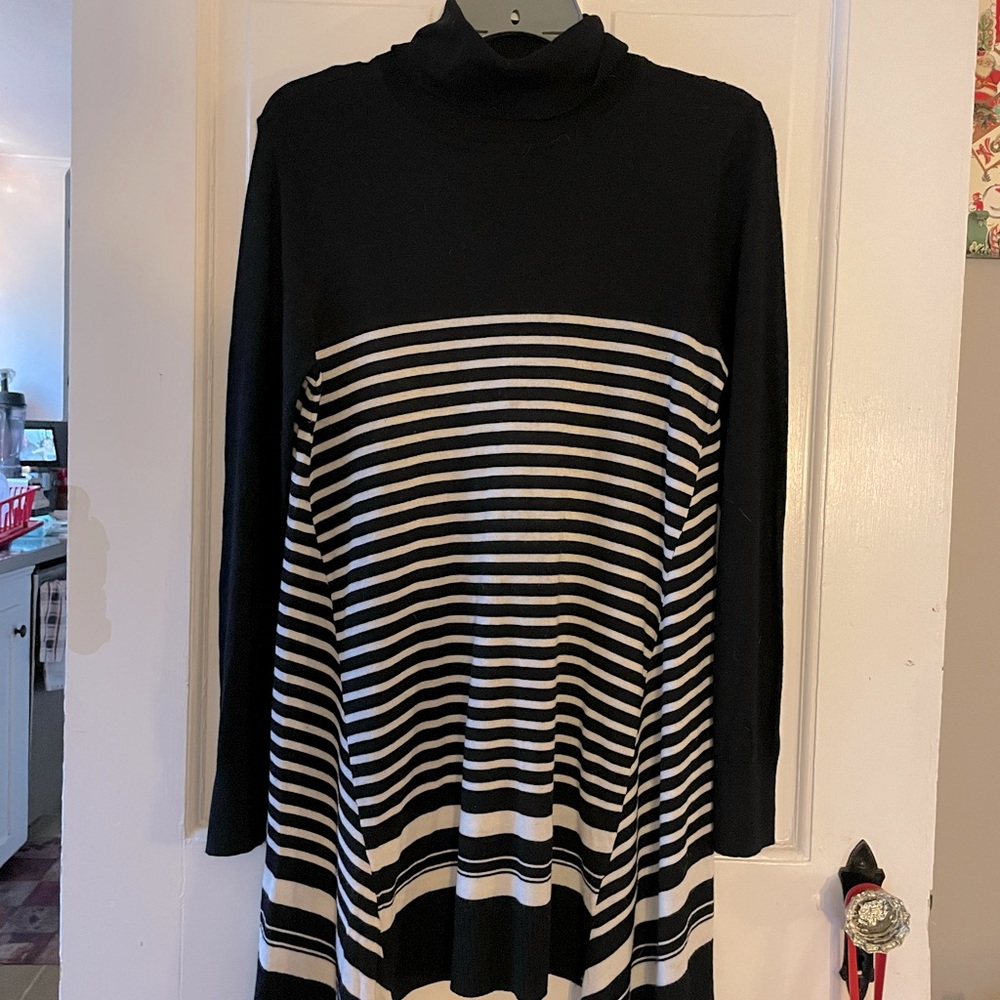 Apt 9 striped black/white turtleneck shark bite hem thin knit sweater